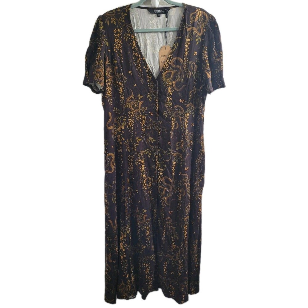 Disturbia Azazel Snake Print Midaxi Dress US 14 NWT EcoVero Viscose Goth